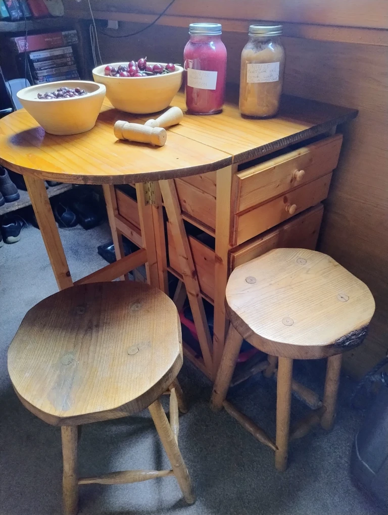 Handmade gateleg table and stools